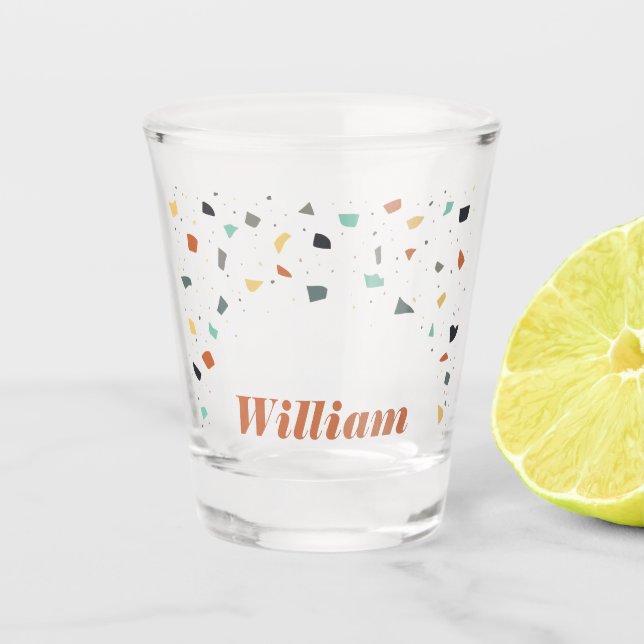 Terrazzo Tile Confetti Modern Style Personalised Shot Glass (Front)