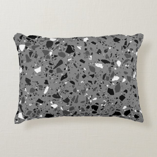 Terrazzo tile design black and grey decorative cushion (Front)