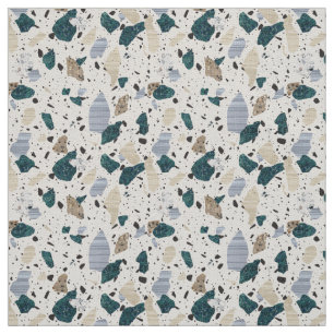 Terrazzo Tile Pattern - Green on Cream Fabric
