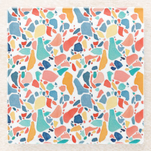 Terrazzo Watercolor: Colourful Seamless Pattern. Glass Coaster