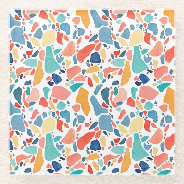 Terrazzo Watercolor: Colourful Seamless Pattern. Glass Coaster (Front)