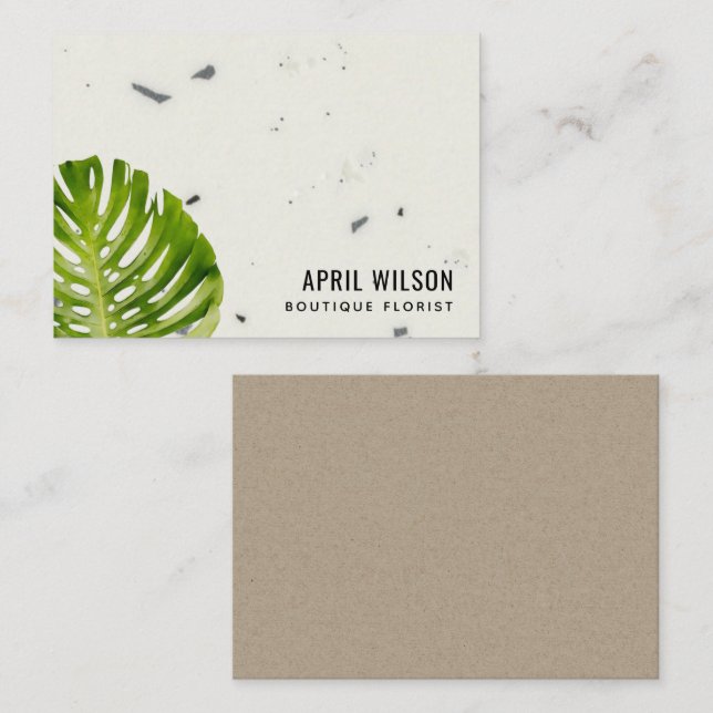 TERRAZZO WATERCOLOR GREEN MONSTERA LEAF FOLIAGE CARD (Front/Back)