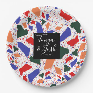 Terrazzo Wedding Multi-Coloured Bold Paper Plate