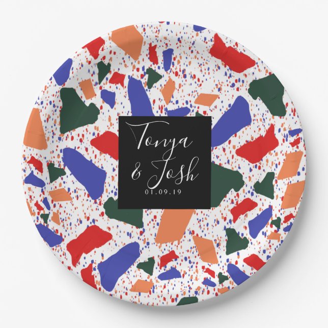 Terrazzo Wedding Multi-Coloured Bold Paper Plate (Front)