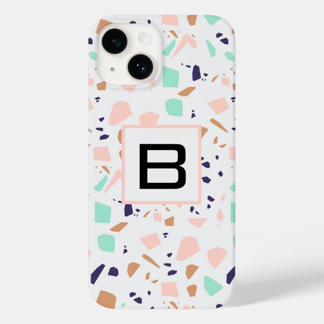 Terrazzo white blush mint monogram initial Case-Mate iPhone case (Back)