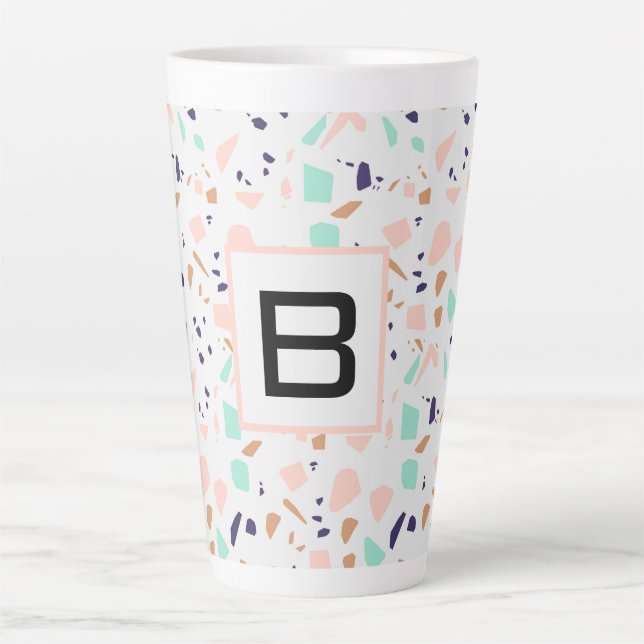 Terrazzo white blush mint monogrammed latte mug (Front)