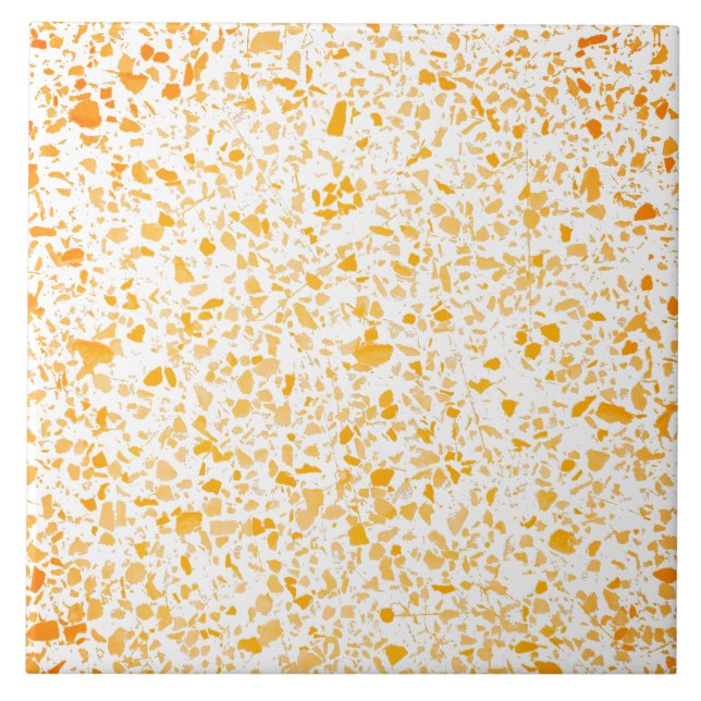 Terrazzo Yellow Orange White Minimal Modern Stone Tile (Front)