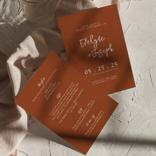Terrcotta Burnt Orange Boho All In One Wedding Invitation