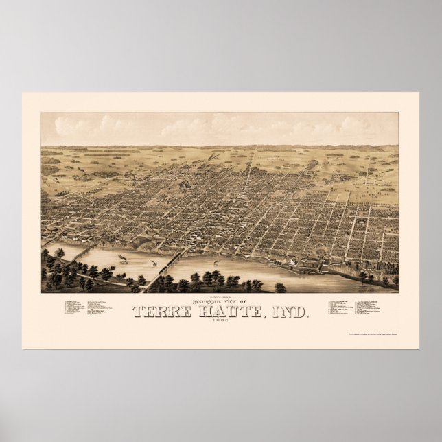 Terre Haute, IN Panoramic Map - 1880 Poster (Front)