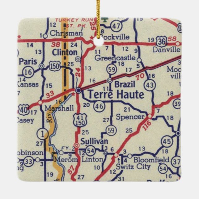 Terre Haute IN Vintage Map Ceramic Ornament (Back)