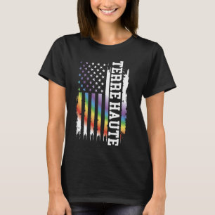 Terre Haute United States Distressed Rainbow w US T-Shirt