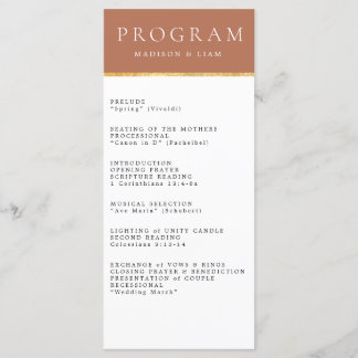 Terrecotta Gold foil Wedding Program Menu