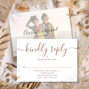 Terrecotta Simple Elegant Script Photo Wedding RSVP Card