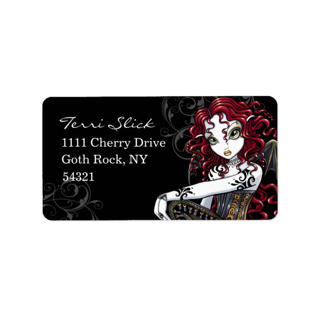 "Terri" Gothic Red Rose Tattoo Fairy Art Labels (Front)