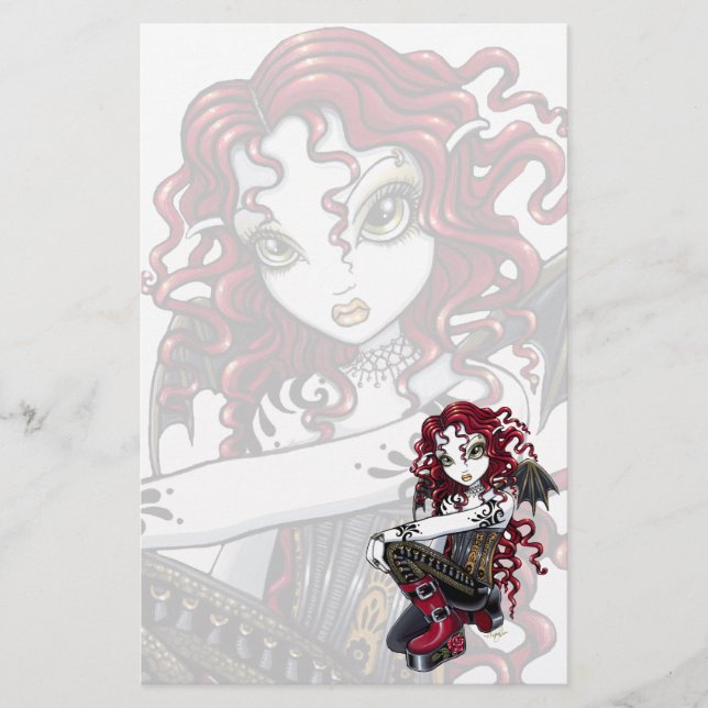 "Terri" Gothic Red Rose Tattoo Fairy Stationery (Front)