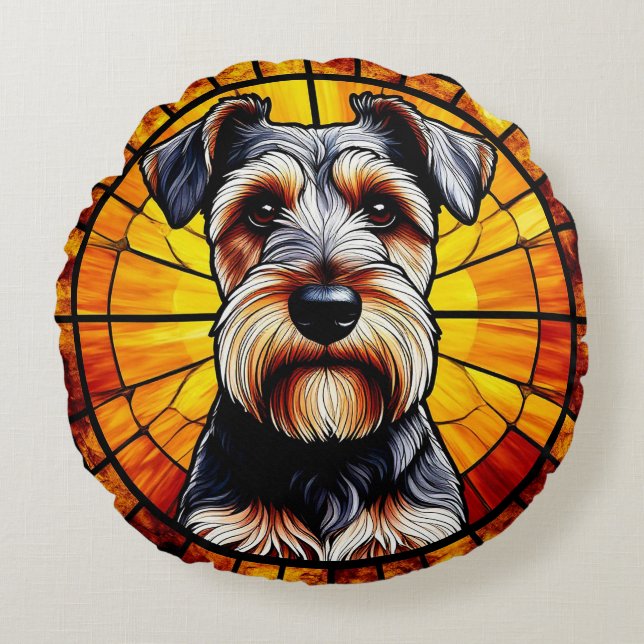 Terrier Dog Artwork Round Cushion (Front)