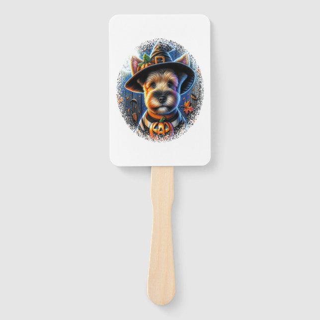 Terrier Dog Halloween Hand Fan (Front)