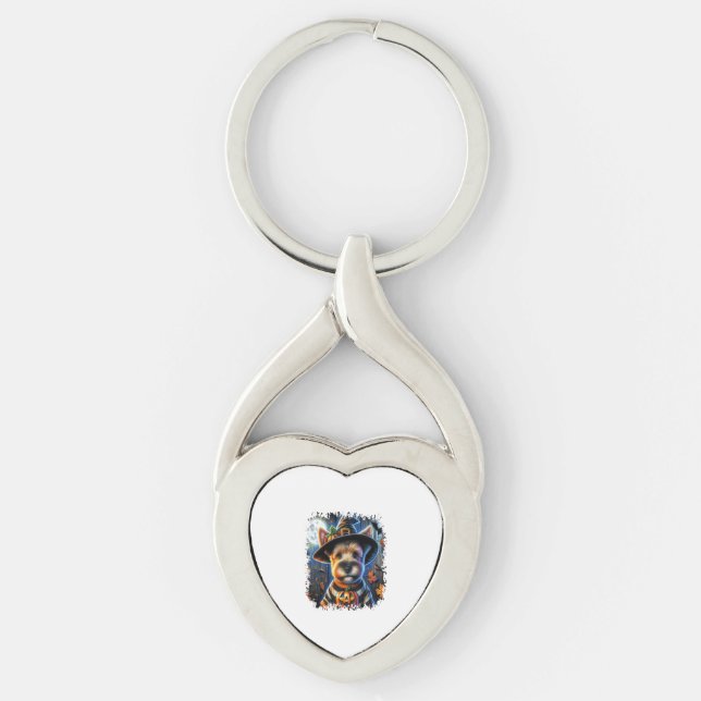 Terrier Dog Halloween Square Key Ring (Front)