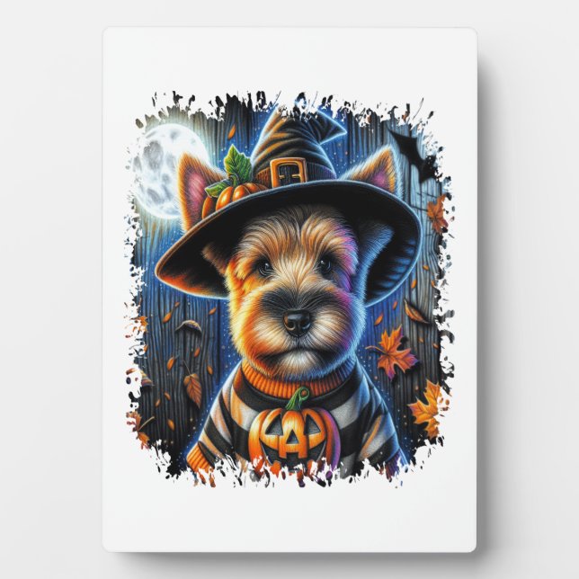Terrier Dog Halloween Square Plaque (Front)