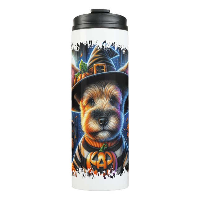 Terrier Dog Halloween Square Thermal Tumbler (Front)