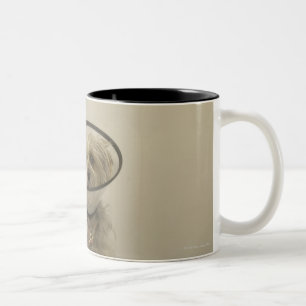 Terrier dog wearing protective collar, close-up Two-Tone coffee mug