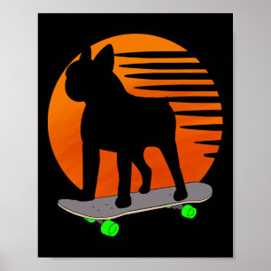 Terrier - French Bulldog Skateboarding Over A Suns Poster