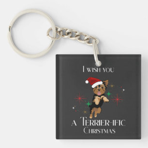 Terrier-ific Christmas Cute Dog Holiday Pun Key Ring