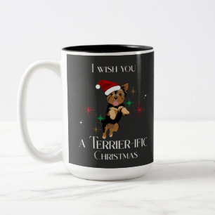 Terrier-ific Christmas Cute Dog Holiday Pun Two-Tone Coffee Mug