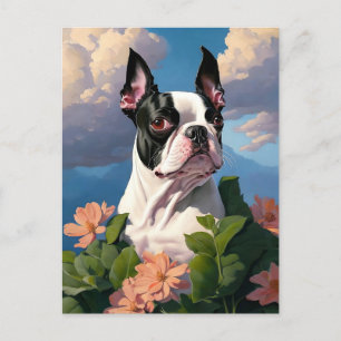 terrier in flowers postcard