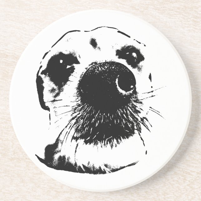 Terrier Nose Art | Monochrome Dog Coaster (Front)