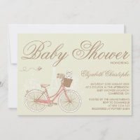 Terrier on a Pink Bicycle Baby Shower Invitation