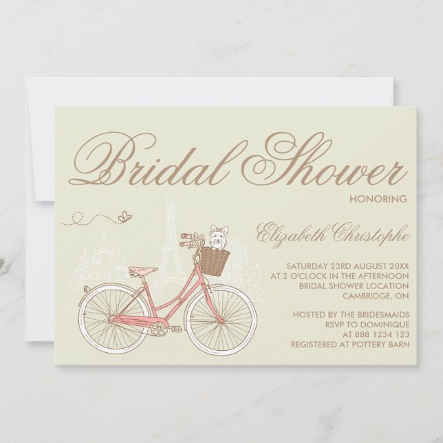 Terrier on a Pink Bicycle Bridal Shower Invitation (Front)