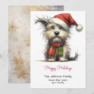 Terrier Puppy in a Santa Hat Happy  Holiday Card