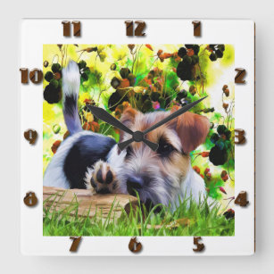 Terrier Puppy  Square Wall Clock