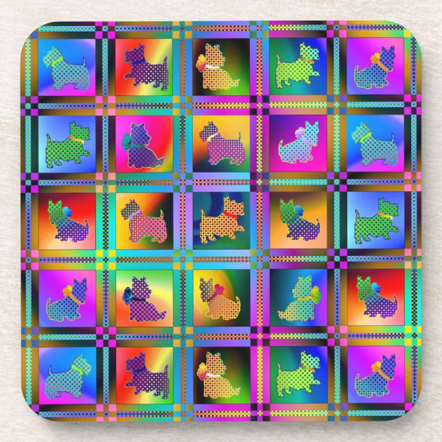 Terrier  Silhouettes  in a Checkeboard Pattern Coaster (Front)