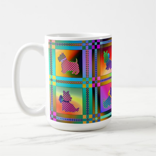 Terrier  Silhouettes  in a Checkeboard Pattern Coffee Mug (Left)
