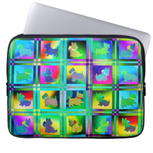 Terrier  Silhouettes  in a Checkeboard Pattern Laptop Sleeve