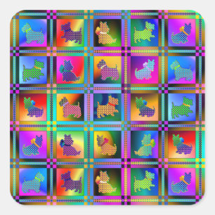 Terrier Silhouettes in a Checkeboard Pattern Square Sticker