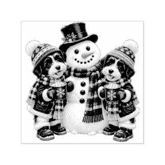 Terriers Drinking Hot Chocolate with Mr. Snowman Self-inking Stamp