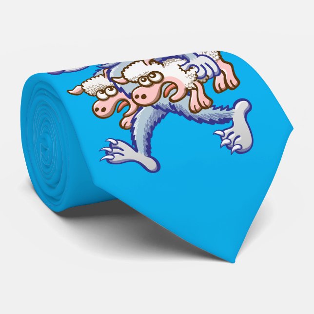 Terrific blue wolf saying "I don't give a sheep" Tie (Rolled)