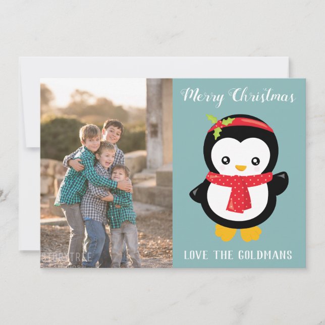 Terrific Penguin Christmas Photo Holiday Card (Front)