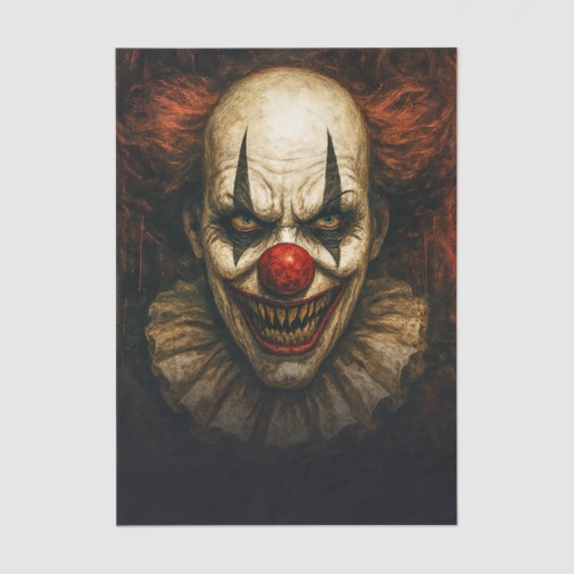 Terrifying Clown Halloween Decoupage Tissue Paper (Front)