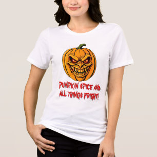 Terrifying Evil Pumpkin Face – Scary Halloween Art Tri-Blend Shirt