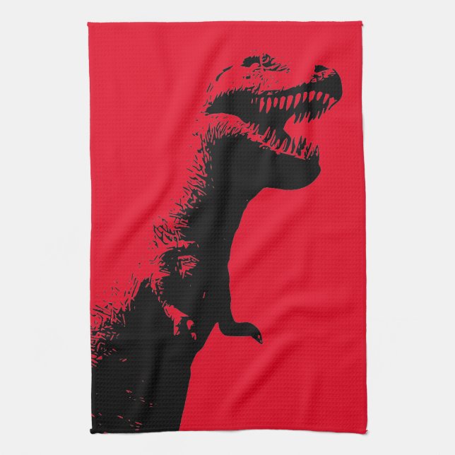Terrifying T-Rex Dinosaur Graphic Illustration Tea Towel (Vertical)