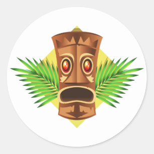Terrifying Tiki Tropical Statue With Palms Classic Round Sticker