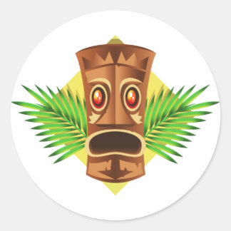 Terrifying Tiki Tropical Statue With Palms Classic Round Sticker