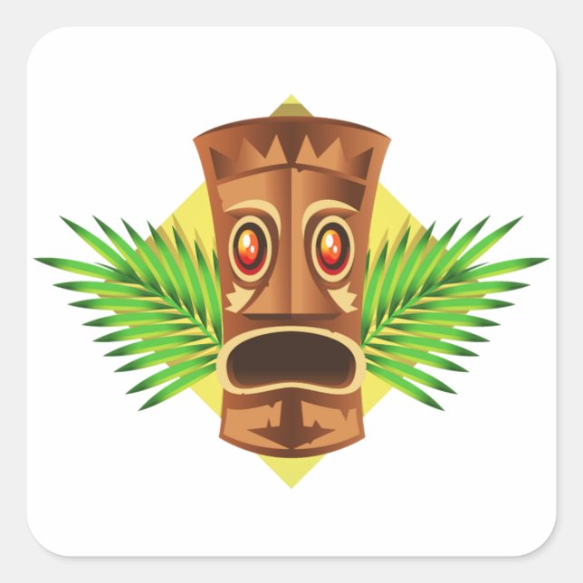 Terrifying Tiki Tropical Statue With Palms Square Sticker (Front)