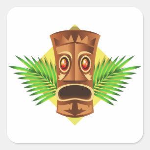 Terrifying Tiki Tropical Statue With Palms Square Sticker