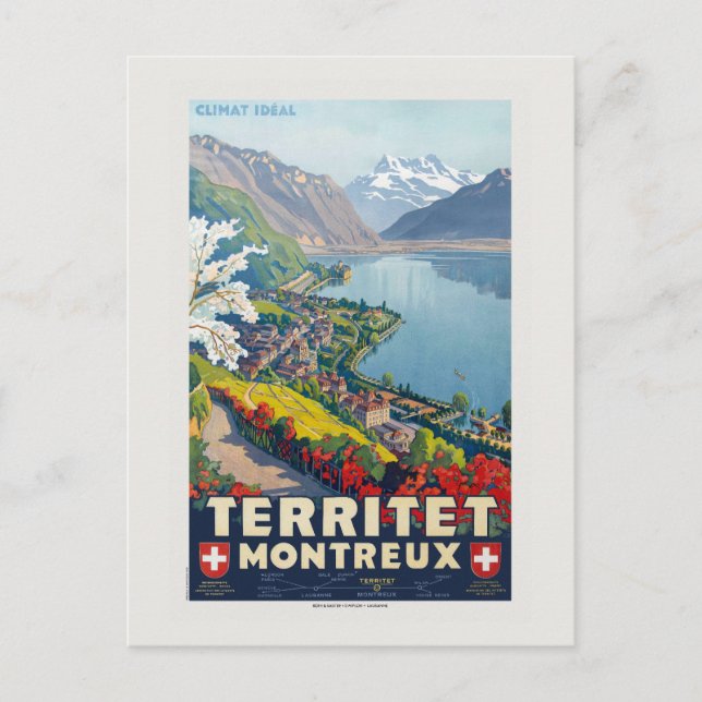 Territet Montreux Vintage Poster 1924 Postcard (Front)
