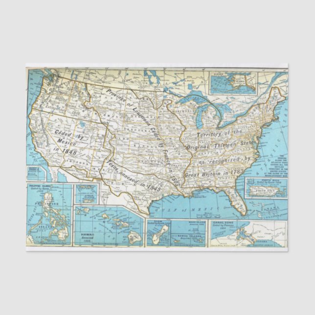 Territorial Acquisitions of the United States Map Tissue Paper (Front)